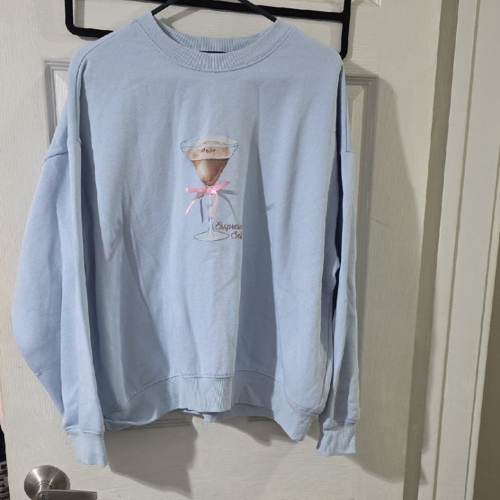 Forever 21 Light Blue Sweatshirt with Pink Accent